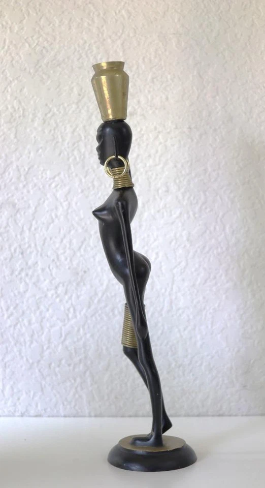 Exquisita escultura de bronce y latón de mujer jirafa atribuida a Karl Hagenauer Foto 2 de 4