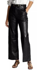 Polo Ralph Lauren Cropped Wide Leg Black Lamb Leather Pants Womens 8 10