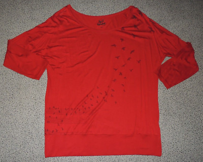 Damen Ballonshirt Langarm Rot Vogel Print Gr. 4XL (~ XL) Full Volume EMP