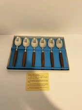 Vintage Firth Staybrite Sheffield  spoons, Set of 6, wooden handles