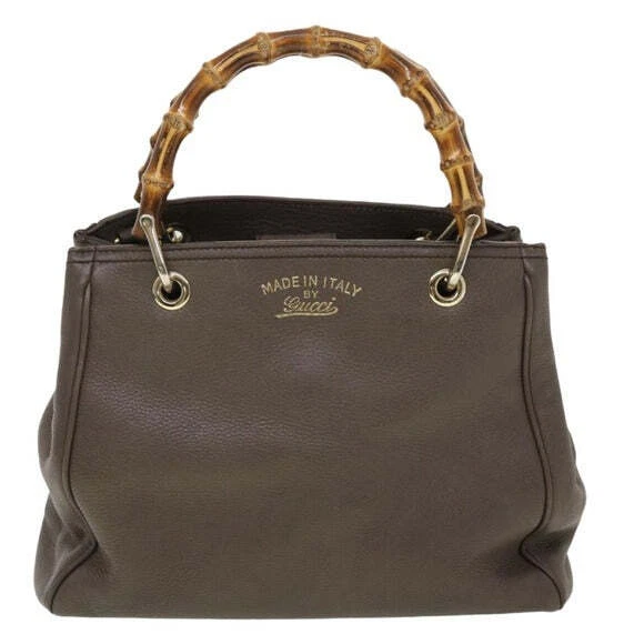 Gucci Bamboo Earthy Tone Hand Bag Leather 2 in 1 Convertible Shopper Tote Purse