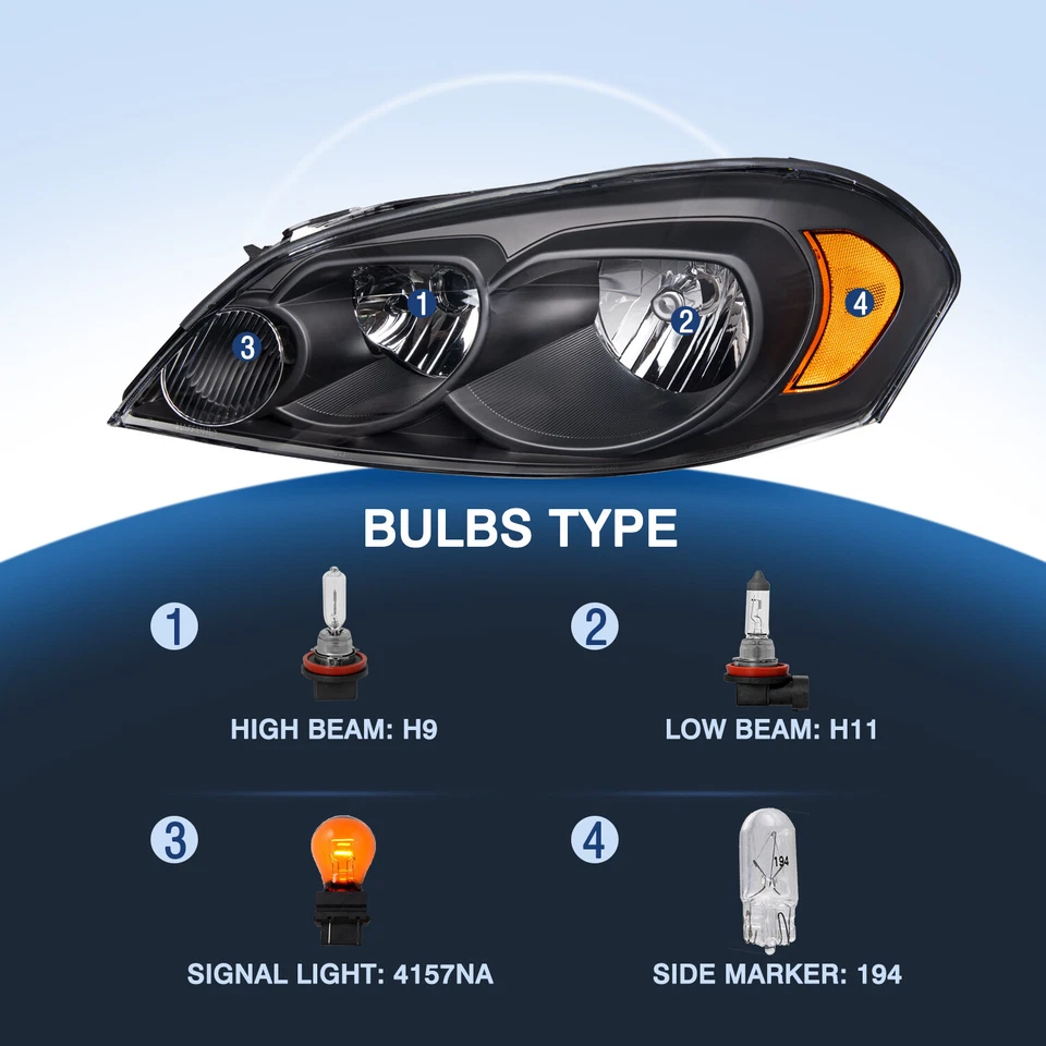 Faros halógenos negros para Chevy Impala 06-07 Monte Carlo 2006-2013 Foto 3 de 4