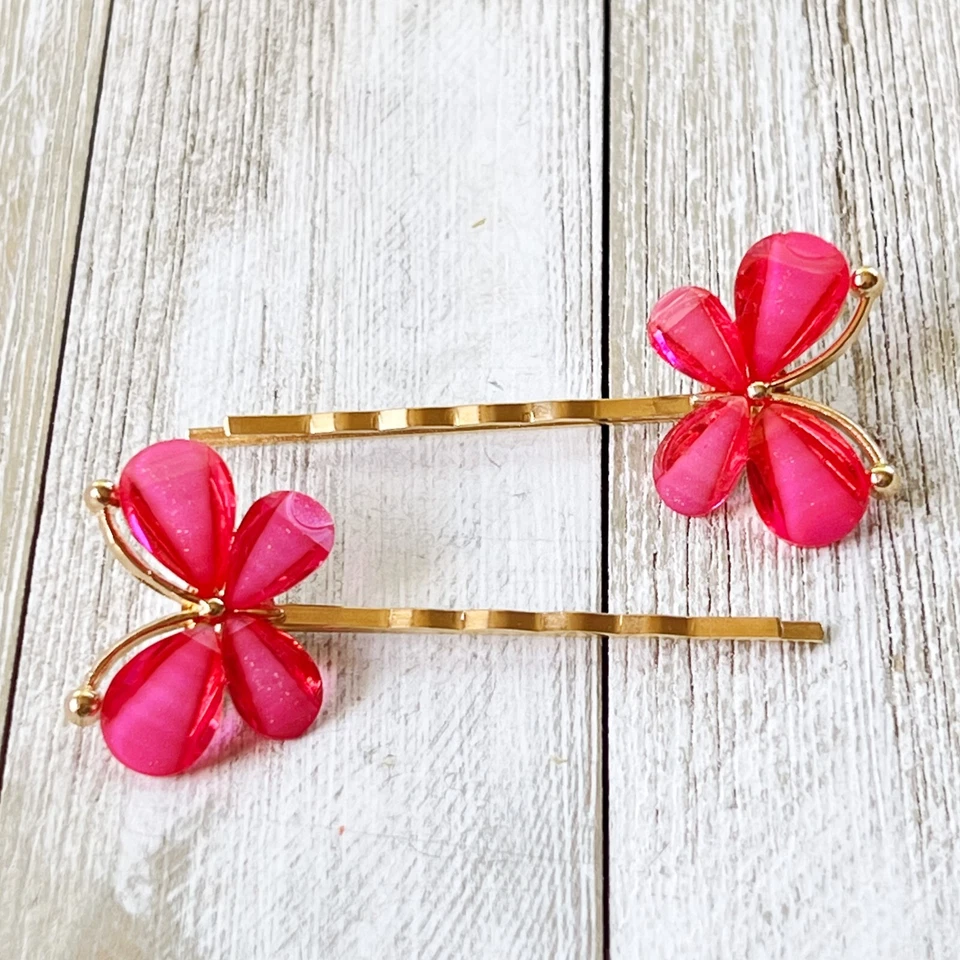 Pink Rhinestone Butterfly Hair Pins Womens Decorative Bobby Pins Pink Aesthetic - Image 2 of 4