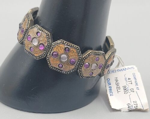 Miriam Haskell Enamel Rhinestone Cross Panel Bracelet Original Paper Tag Rare - Picture 13 of 14