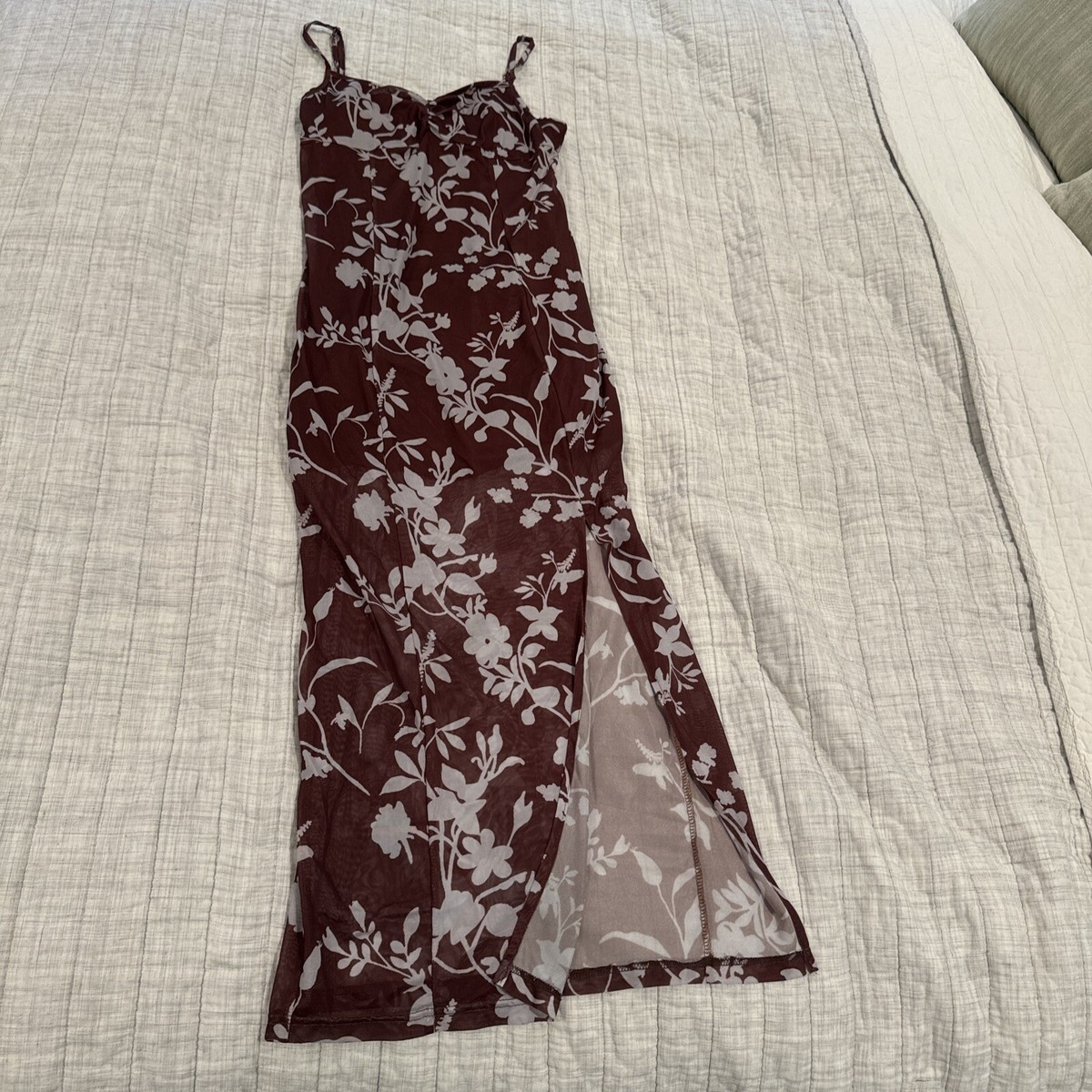 cider brown dress Floral Mesh Partial Lined Summer Midi Maxi Large Aje Violette Bubble Hem promo:november28tees gentle cycle Size:16w