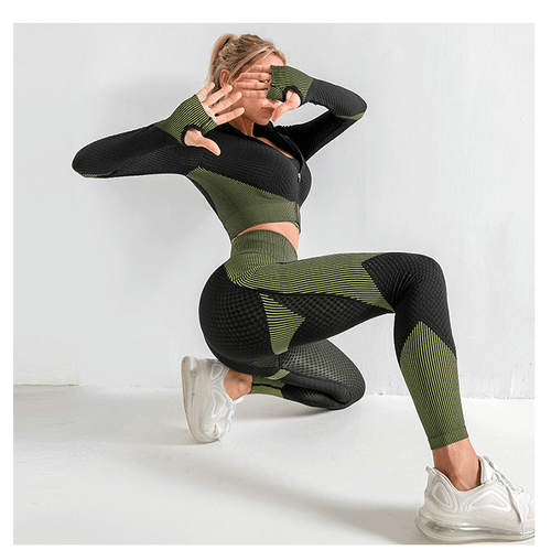 Women's 2 Piece Tracksuit Workout Set High Waist Leggings ZIP Crop Top Gym Cloth - Picture 62 of 88