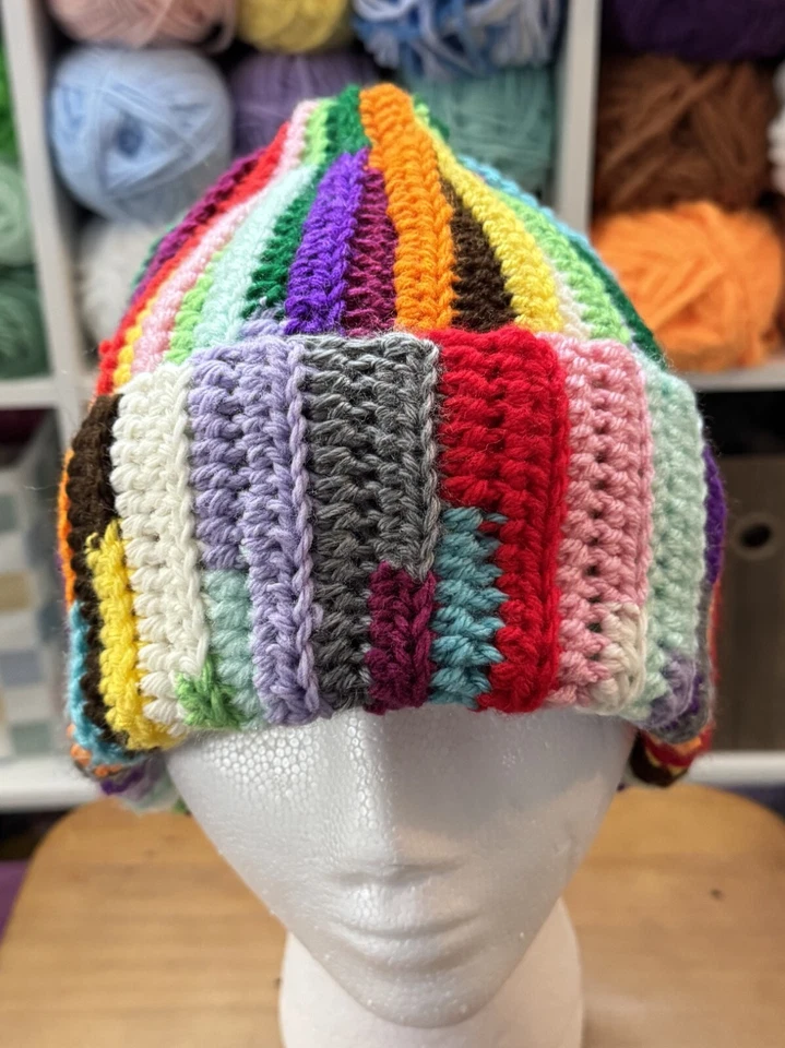 Scrap Yarn Beanie, Scrap Crochet Hat, Streetwear Beanie, Multicolor Beanie - Image 4 of 4