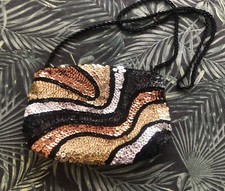 Fabulous New Vintage Sequined & Beads Disco Bag Purse Bronze Gold Silver Black