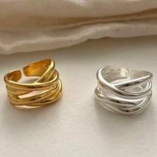Modern Smooth Wave Strands Abstract Ring - 925 Sterling Silver Adjustable