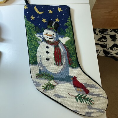Needlepoint green starry night snowman stocking