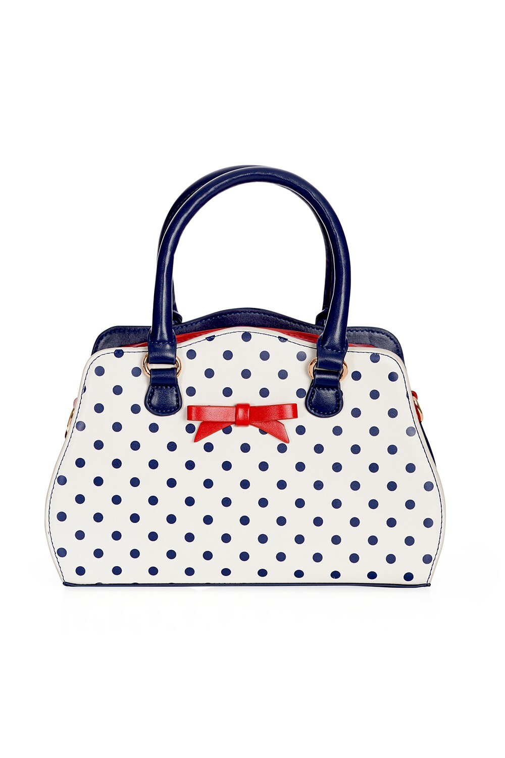 White Blue Retro Vintage Bow Poppy Polka Dots Handbag Women's Bag BANNED Apparel