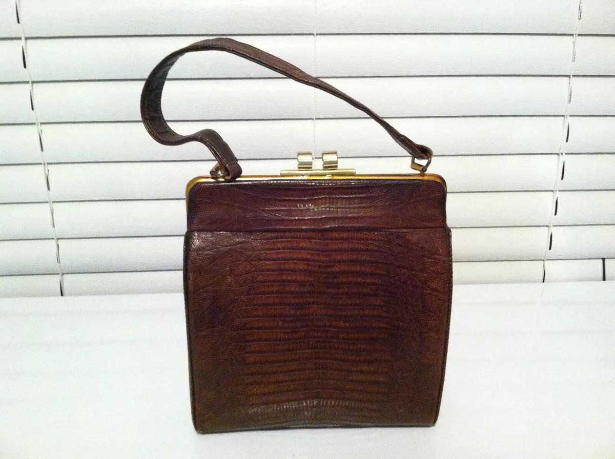 Vintage Reptile Skin Purse Escort Leather Lined Mid Century 50 s