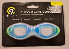 boy's Champion curved lens blue goggles swim quick fit UV block fits age 3-8
