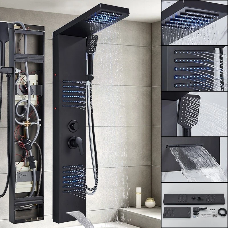 LED Edelstahl Duschpaneel Schwarz Duschset Regendusche Duschsäule Duscharmatur