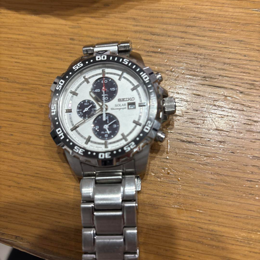 SEIKO Solar Chronograph V172-0AT0 Panda Dead Battery Men's White