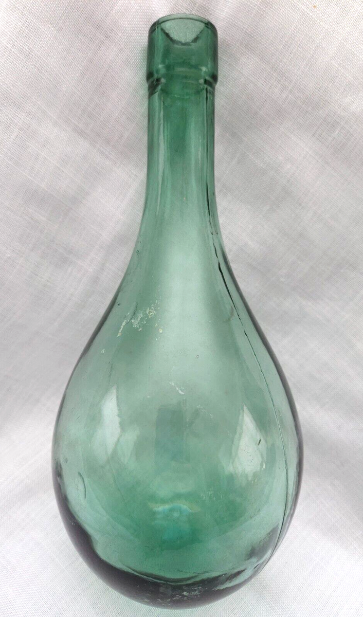 緑色の円形ボトル型陶器 Antique Blown green Glass rounded Bottom bottle 9 7/8