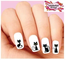 Waterslide Nail Decals Set of 20 - Cute Black Kitty Cat Assorted