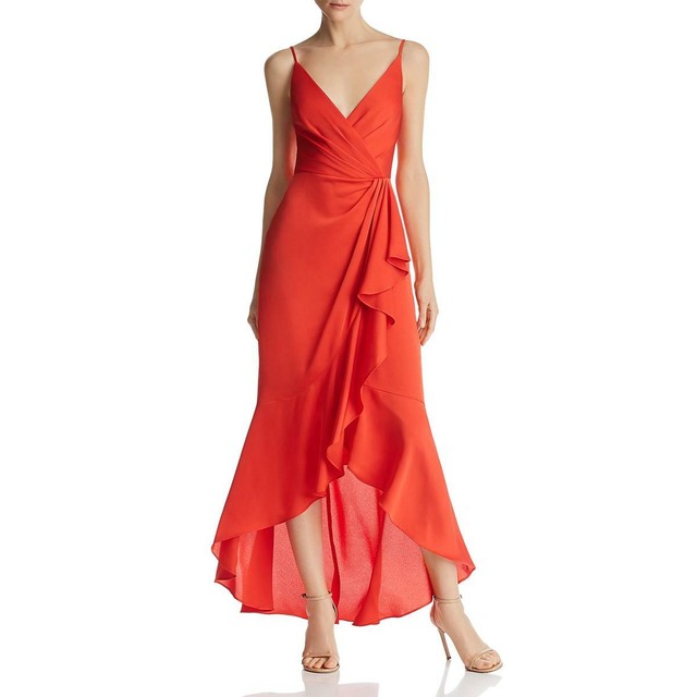 BCBGMAXAZRIA Womens Red Satin Faux-wrap Hi-low Evening Dress Gown 12 BHFO 0082 for sale online