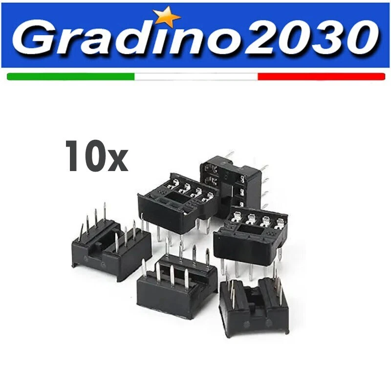 10x Zoccoli DIP 8 Pin - Alta Qualità per ATtiny85/13 - Ideali per Saldature PCB