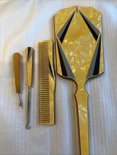 Art Deco VANITY SET Comb, Nail, Hook , Mirror marbled CELLULOID
