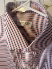 Collars and Co Polo Mens Medium Stripe Res White Blue  Relaxed Dress Collared