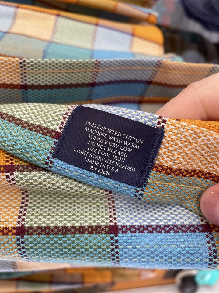 Burberry Men’s Orange and Blue Button Down Size XL 100% Cotton - Image 4 of 4