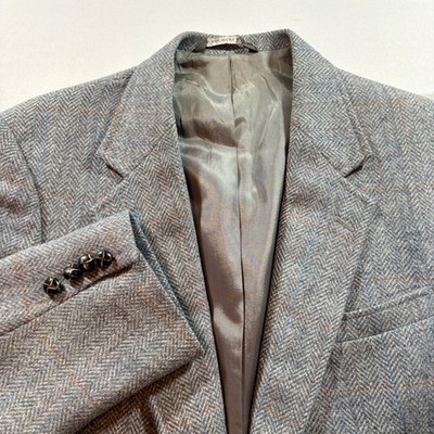 Oakton Ltd Wool Tweed Sport Coat Mens 40R Gray Herringbone Windowpane USA Made