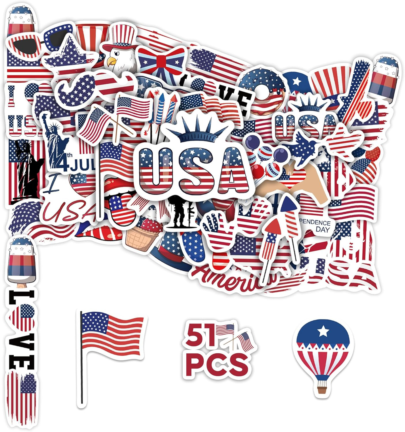 50 PCS American Flag Stickers for Water Bottle, USA Patrioti