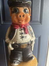 Vintage JUMBO Chalkware Pig Piggy Bank Sheriff 25.5 Tall Made In Mexico