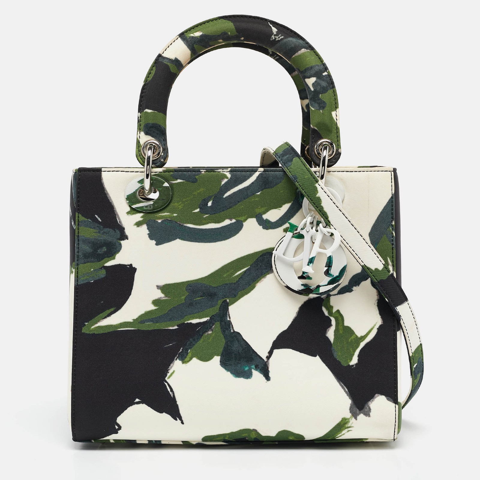 Dior Green Floral Graffiti Lady Dior Tote Bag