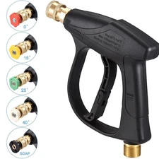 1/4" High Pressure Washer Gun 4000 PSI Car Wash Foam Spray Short Wand w/5 Nozzle