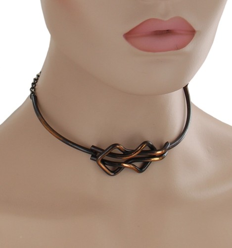Abstract Modernist Copper Adjustable Choker Necklace For Women 12-18" Vintage