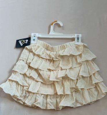 Art Class Girls Beige Ruffle Skirt Dot Pattern Layered Elastic Waist Small