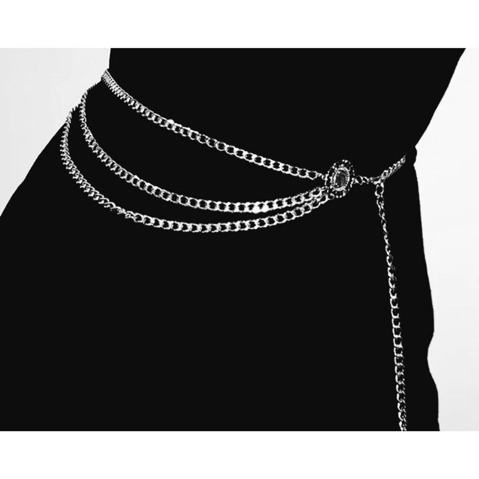 Ремень для монет ретро Y2K 15-36 дюймов многослойный 3 нити передняя цепочка камея монета висячий шик - Изображение 2 из 4