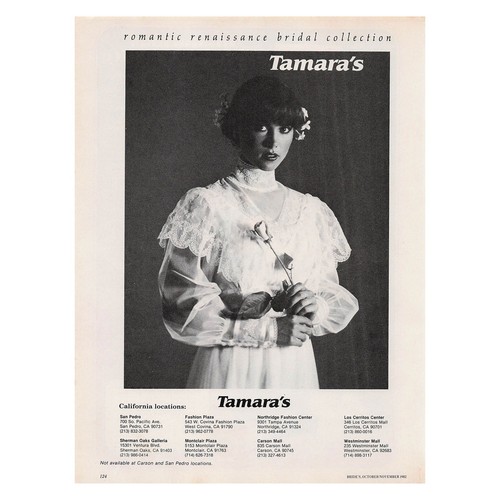 Tamara's Romantic Renaissance Bridal Collection Vintage 1982 Magazine Print Ad