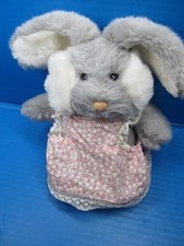 VTG K-max International 1988 Cutiee Plush Bunny Grey Sitting Pink Dress 9"