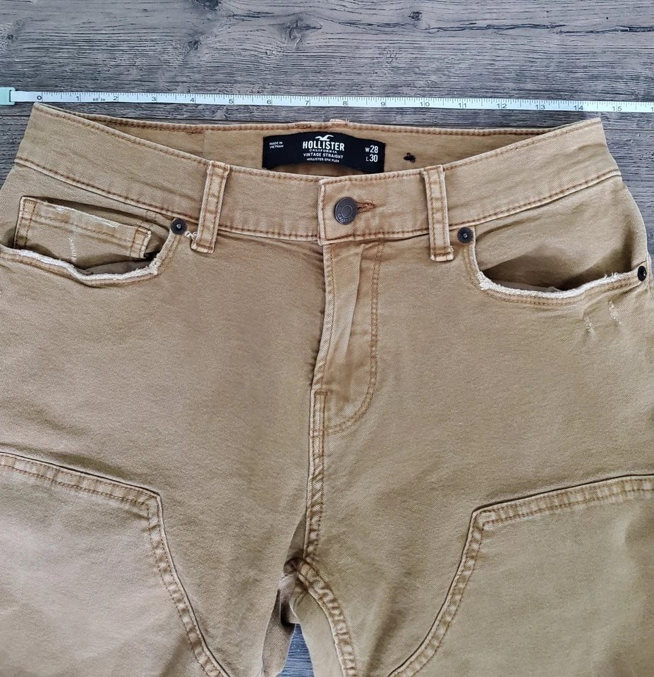 Hollister 复古直筒双膝木匠裤卡其色男式 28x30 — 第 4/4 张图片