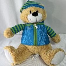 Winter Teddy Bear Plush Stuffed Animal Amscan 16" Beige Bear Blue Green Outfit