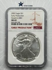 2002 Silver Eagle MS69 Early Production Struck in 2001