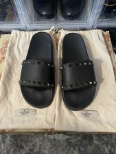 $595 Valentino Garavani Summer Rockstud Black Slide Sandals Size 10US
