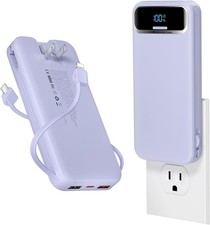 aonidi 12000mAh Portable Charger with Built-in Cables AC Wall Plug, Purple