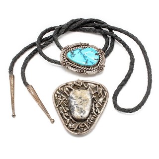 Southwest Sterling Turquoise Quartz Hand Stamped Bolo Ties Lot of 2 #S5466 5