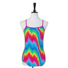 Speedo Rainbow Multi Color One Piece Swimsuit Racerback Size 16 Girls