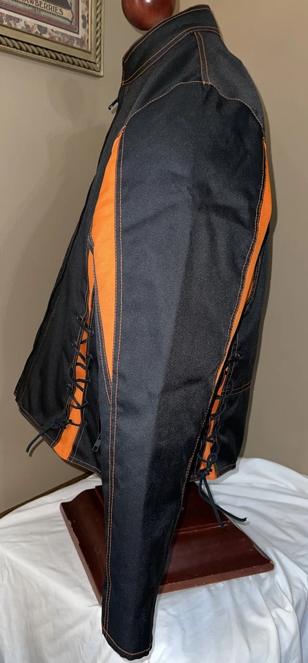 Chaqueta de motocicleta para mujer Zony Inc rayas negras/naranja forro con cremallera talla L Foto 4 de 4