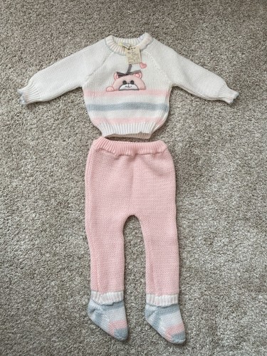 Maglione vintage bambina tg 3-6M BABY BEAR chiusura zip rosa/bianco Nuovo!!!