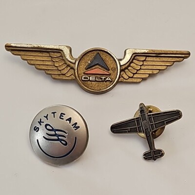 Vintage Skyteam, Flugzeug & Kunststoff Delta Airlines Kinder Kapitän Piloten Flügel Pin