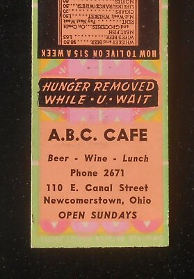 1940s A.B.C. Cafe Beer Wine Lunch Phone 2671 110 E Canal Street Newcomerstown OH