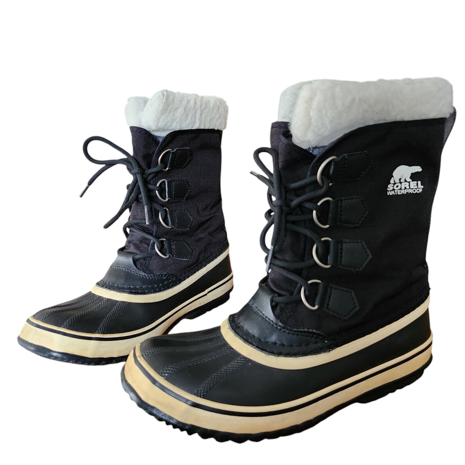 Sorel women 8 winter snow boots waterproof lined mid calf lace up black ivory