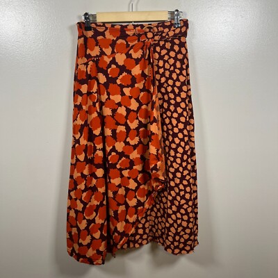 Anthropologie Jennifer Midi Faux Wrap Skirt Size Orange Leopard Print  Work