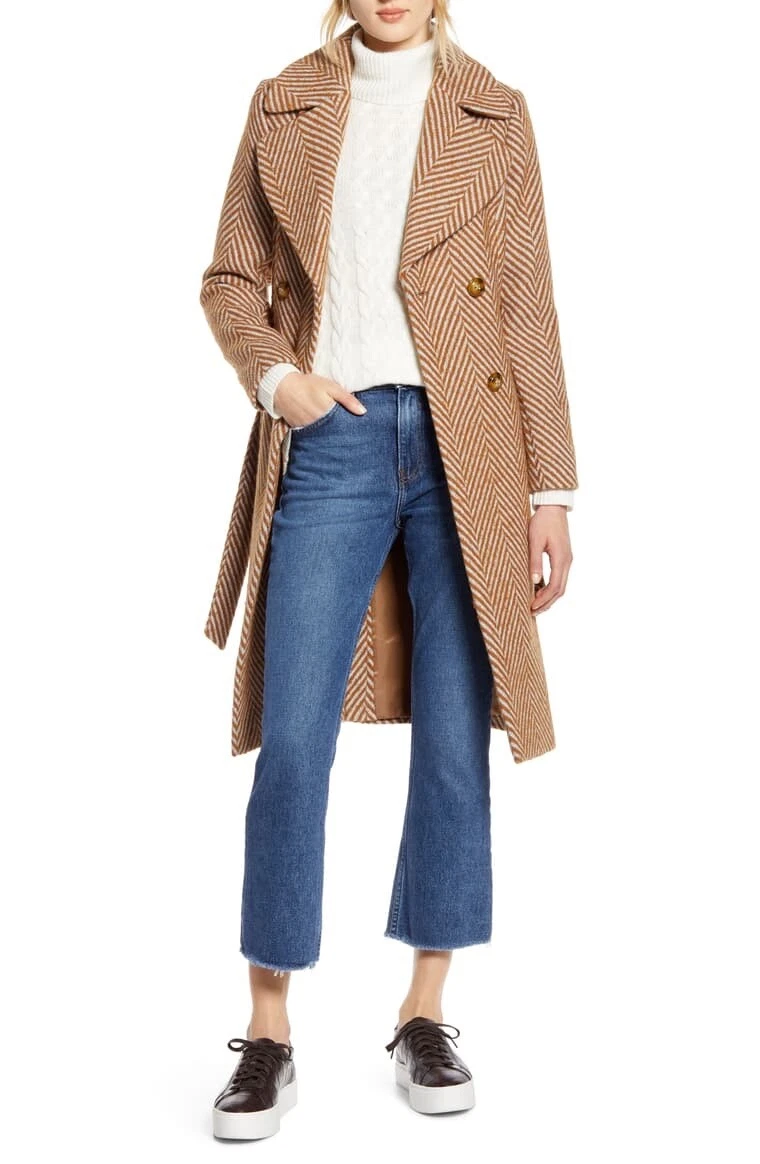 Belted wool hotsell blend coat halogen